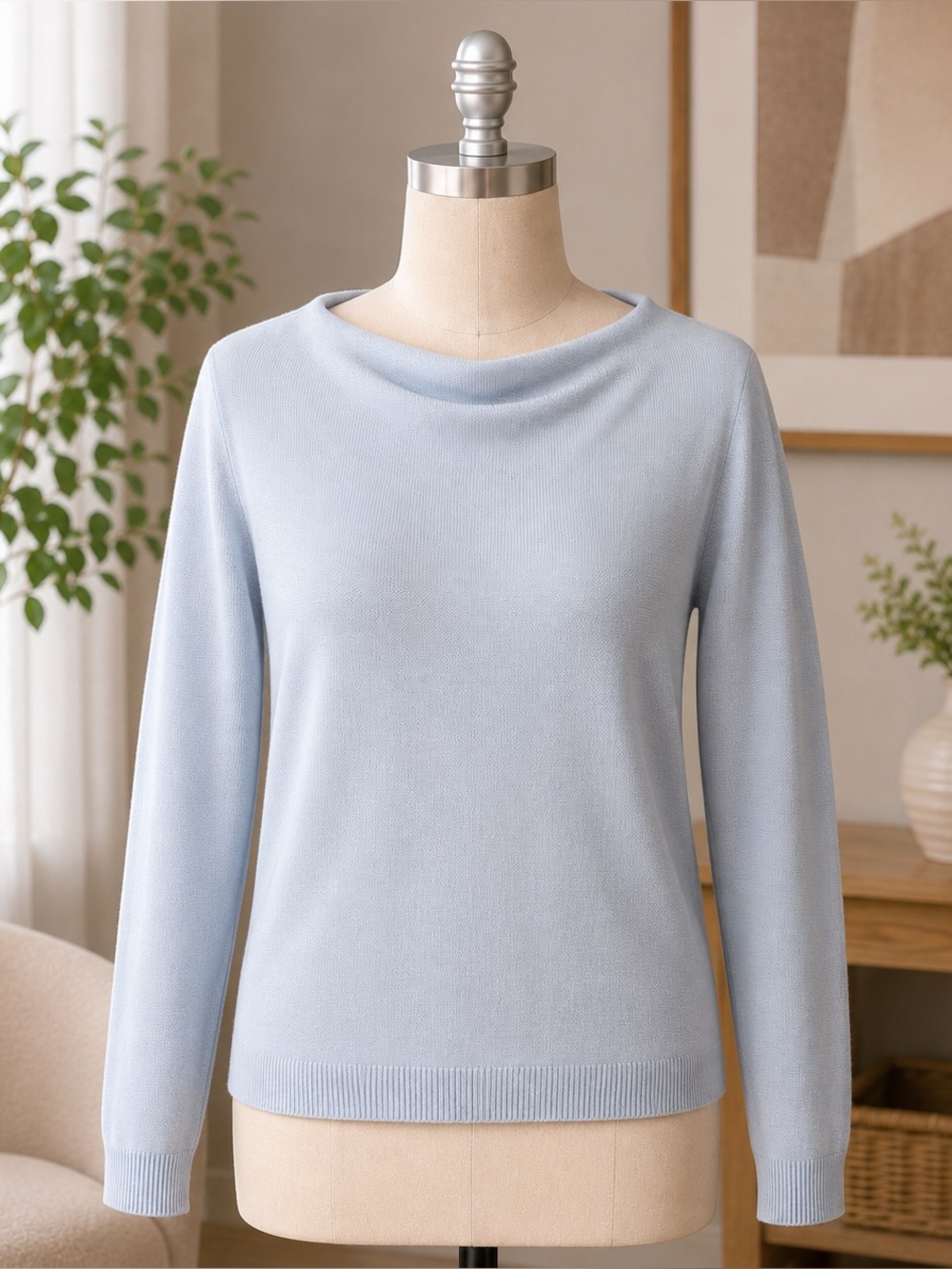 Italy Merino Wool Cashmere Bianco & Blu Blue Knit Sweater Size L